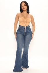 Dream On Recycled High Waist Flare Jeans - Dark Wash Ins Street